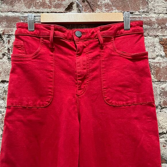 Alice + Olivia High Waist Wide Leg Raw Hem Red Jeans Size 29 - Picture 3 of 8